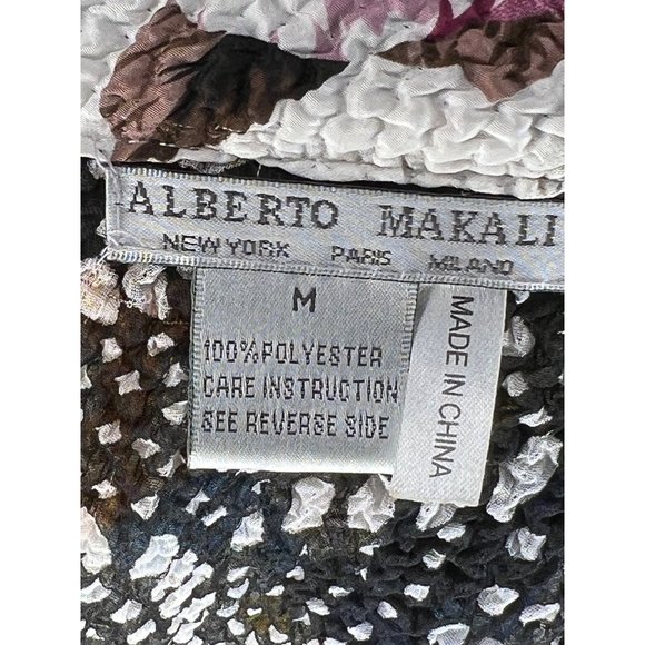 Alberto Malaki blouse size medium colorful long sleeve collar crinkle stretch ab - Picture 12 of 13